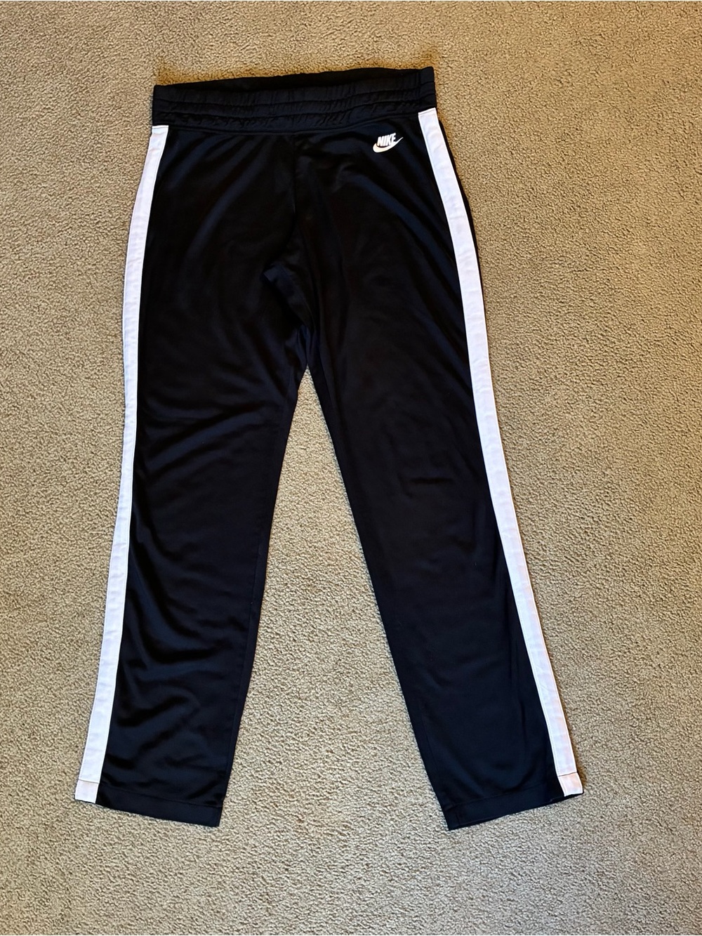 Nike Women's M Black Track Pants White Stripes Elastic Waist Athleisure Joggers